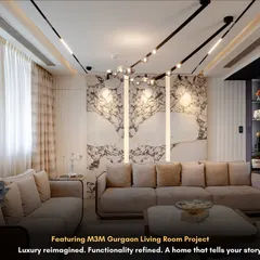 A closer look at the statement wall in our M3M Gurgaon project. The backlit marble panels create a stunning focal point, adding a touch of drama and sophistication.