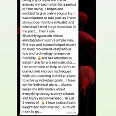 I was so happy to receive this message from a client. She was hesitant about online yoga but noticed weight and inch loss within just a few weeks of joining my classes. It shows that with consistency, real results are possible.