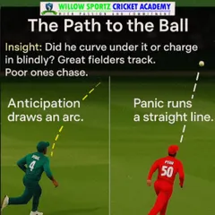 A visual explanation of anticipation versus panic. Great fielders track the ball in an arc, while poor ones chase it in a straight line.