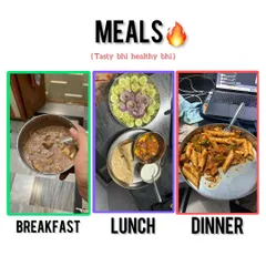 Tasty and healthy meals from a client's plan. This includes a protein-packed breakfast, a balanced lunch with salad, and even pasta for dinner, all fitting within the calorie and macro goals.