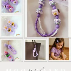 A moodboard for all my purple lovers. This collage shows the variety of my purple-themed accessories, from detailed hair clips to beaded bag charms, all designed to fit that perfect pastel aesthetic.