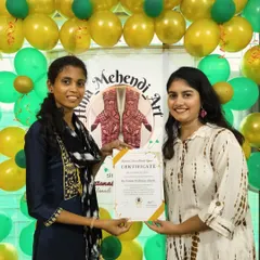 Celebrating another student's achievement. After weeks of dedicated practice in our mehendi art classes, she has earned her certificate and is ready to take on clients.