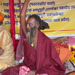 A Hatha yogi at the Mahakumbh, holding his arm up in an act of extreme tapasya, or austerity. Witnessing such devotion is a humbling and profound experience.