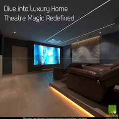 This private theater showcases a clean, modern aesthetic. The design focuses on the essentials of a perfect viewing experience: tiered leather recliners, a massive screen, and a dark, non-reflective environment to ensure total immersion.
