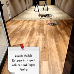 We traveled to the hills to upgrade this space with a combination of SPC and carpet flooring. This image shows the work in progress, highlighting how we can combine different materials to meet the specific needs of a project, ensuring both durability and comfort.