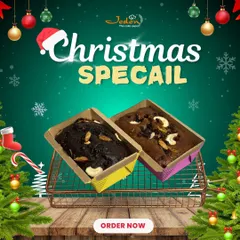 Our Christmas special loaf cakes are the perfect festive indulgence. This promotional image showcases two varieties of our holiday cakes, ready to be ordered and shared with loved ones.