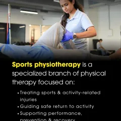 Sports physiotherapy is a specialized branch of physical therapy focused on treating activity-related injuries. We guide athletes through a safe return to their sport and provide support for performance enhancement and recovery.