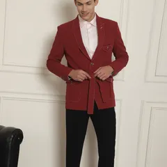 Suits for all seasons and all occasions. This red belted jacket is a modern take on formal wear, perfect for a cocktail party or reception. It's tailor-made by my craftsmen to fit your body perfectly.