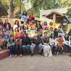 A happy group photo of our students and faculty during an outdoor class at the Craft Museum, celebrating a day of learning and creativity.