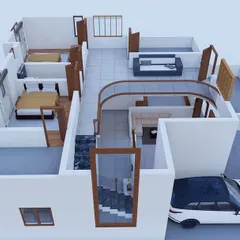 From the 2D plan, I create a 3D floor plan like this one, which gives a clear, top-down view of the layout, including furniture and room flow for the first floor.