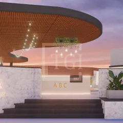 The entrance to the 'Aqua' fine dining lounge in our Bhubaneswar hotel concept. The design uses a combination of stone textures, modern typography, and layered lighting to create a sense of luxury and exclusivity.