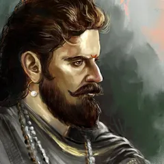 A detailed portrait of Chhatrapati Shivaji Maharaj in profile. I focused on his intense gaze and regal bearing, using a painterly style to convey his strength and determination.