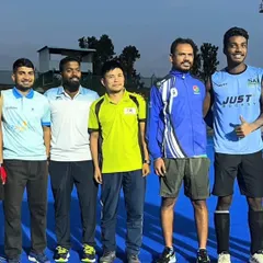 Celebrating Sunil PB's selection for the Jr. India core group with the coaching staff. It takes a team of dedicated officials and coaches to guide an athlete to success.