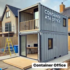 This two-story container office is a great example of a larger modular workspace. It features a ground-floor office and an upper-level space with a balcony, perfect for a site manager's office.
