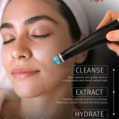 This is the HydraFacial, one of my most popular treatments for achieving an instant, noticeable glow. Using patented vortex-fusion technology, the device deeply cleanses, extracts impurities without painful squeezing, and infuses the skin with customized, hydrating serums for a clear, radiant finish.