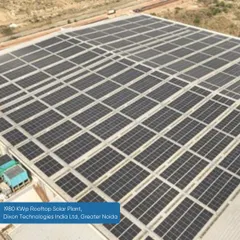 An aerial view of the 1980 KWp rooftop solar plant we installed for Dixon Technologies in Greater Noida. We partner with leading technology and electronics manufacturers to deliver customized energy solutions that support their sustainability goals and operational efficiency.