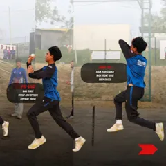 The pre-load and load-up are where a fast bowler coils their body like a spring. Keeping the ball close to the body and achieving a high front knee lift are essential for generating potential energy before release.