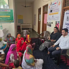 An interactive session with women at the Navjyoti India Foundation camp. My goal was to break down complex legal terms and provide practical, actionable advice they could use to protect themselves.