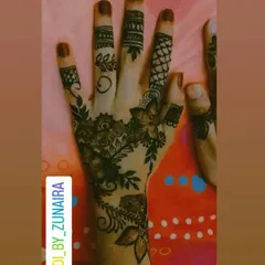 A modern take on finger detailing. This design combines different patterns like leaves, swirls, and nets on each finger for a unique and stylish look.