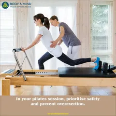 Here, I am guiding a client through a lunge on the Pilates reformer. This demonstrates my hands-on, personalized approach, ensuring every movement is performed with correct form and alignment to maximize benefits and prevent injury, which is central to my physio-pilates method.