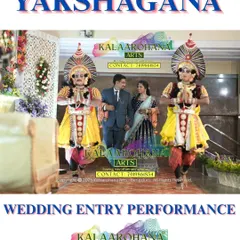 Another view of our Yakshagana wedding entry performance. The artists greet the couple with traditional gestures, providing a unique and auspicious start to their new journey together.