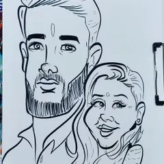 A beautiful couple portrait, drawn with clean lines to highlight their features. This makes for a special and unique gift.