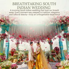 We were captivated by the elegance and cultural beauty of this stunning South Indian wedding. The mandap, steeped in tradition with vibrant floral arrangements and intricate details, was a breathtaking setting for the couple's union.