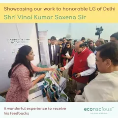 We had the honor of showcasing our work to the Honorable LG of Delhi, Shri Vinai Kumar Saxena. It was a wonderful experience to receive his feedback during the '100 Days to Beat Plastic' campaign.