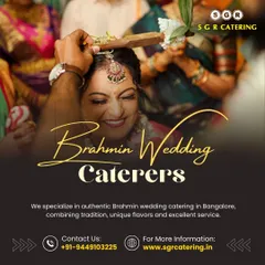 We are honored to be a part of sacred wedding ceremonies. This image captures a moment from a traditional Brahmin wedding, an environment where our pure vegetarian catering is designed to complement the cultural and spiritual significance of the day.