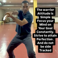 The warrior attitude is about constant focus on your goal. Here, I am practicing with a training tool to improve precision and power, embodying the principle of striving for perfection without distraction.