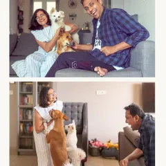 The joy is contagious in this candid family moment. My goal is to create a relaxed atmosphere where you and your pets can just be yourselves, resulting in genuine interactions like this.