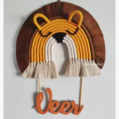I love making special pieces like this macrame lion wall hanging for a little one named Veer. Creating personalized decor for a nursery or kid's room is so rewarding. I can customize these with any name and color scheme to make a truly unique and cherished gift.