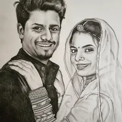 A classic couple portrait done with graphite pencils on A3 paper. My goal here is to capture the emotion and connection between two people, paying close attention to details like their expressions and traditional attire.