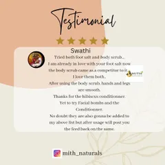 A lovely testimonial from a dear customer who loves my foot salt and body scrub. I am so happy my products are making your skin feel smooth.