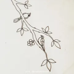 The very first step of a glass painting project is creating the outline. Here's a close-up of the initial sketch for the birds and branches design.