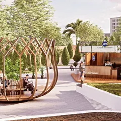 This is a concept for a dynamic urban plaza. The design features sculptural seating pods inspired by lotus petals, crafted from lightweight aluminum and durable FRP. My aim here was to transform a public area into an interactive canvas, where functional elements become art and invite community engagement.