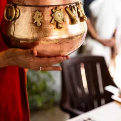 A moment from our first 'Styling Workshop' in Coimbatore, where I had the pleasure of sharing my passion for design. Here, I'm holding a traditional copper pot, discussing how to blend craft with contemporary aesthetics.