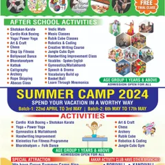 We are a part of the Aakar Activity Club's Summer Camp, offering cardio kickboxing and Shotokan Karate. Summer camps are a great way for kids to stay active and learn new skills during their vacation.