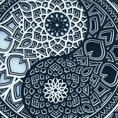 A macro shot focusing on the center of the Yin Yang, where the two opposing forces meet. This spiritual decor piece is a beautiful reminder of balance in life.