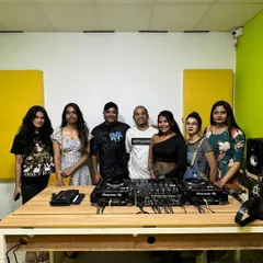 A group shot with our founder DJ Clement and the talented women from one of our recent DJ sessions. It's all about creating a strong, supportive community of artists.