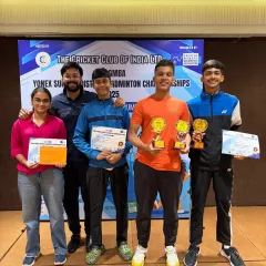 Success is a team effort. Here I am with our medalists from the CCI GMBA Yonex Sunrise District Badminton Championship. We train together, we win together, and every achievement is a shared victory for our badminton family.