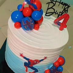 Your friendly neighborhood Spiderman swings into action on this custom birthday cake. Designed for a 4th birthday, it features the iconic red and blue colours, spiderweb details, and Spiderman himself, ready to make the celebration super.