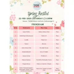 The program for our Spring Recital at the Indiranagar branch. The event featured a wonderful variety of pieces, from nursery rhymes for our youngest performers to Beethoven's 'Moonlight Sonata'.