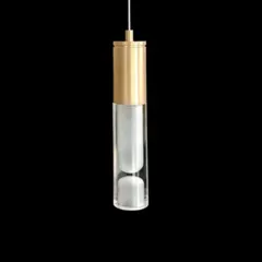 A single 'ALMOST' pendant, showcasing its clean lines and material contrast. The piece is a result of our continuous experimentation with CNC milling acrylic and brass to create unique lighting objects.