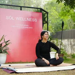 Leading a session at a Sol Wellness event. My focus is always on creating a welcoming and joyful atmosphere where everyone can connect with their practice.