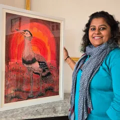 Artist Puja Kumari presents one of her signature pieces from the "Vibing with Nature" collection, which uses intricate details to highlight endangered species.