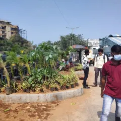 Our team overseeing the plantation work on site. Integrating green spaces was a crucial part of humanizing the transit hub, adding aesthetic value and small pockets of nature amidst the urban infrastructure.