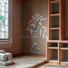 Another view of our "Chulha Rasoi" project, showcasing the traditional clay stove (chulha) and hand-painted tree mural. This design brings a touch of nostalgic, rustic charm to a modern home.