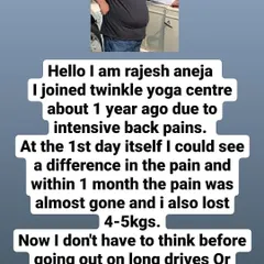 Rajesh joined my centre for intensive back pain and felt a difference from the very first day. Within a month, his pain was almost gone, and he could enjoy long drives again without worry.