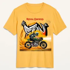 Here’s how that Royal Enfield illustration looks on a t-shirt. My custom streetwear graphic designs are made to be seen, using bold colors and clean lines that pop on any apparel.